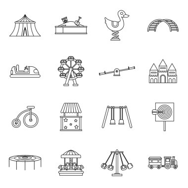 Eğlence Parkı Icons set, anahat stili