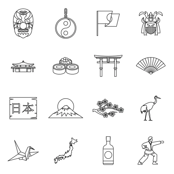 Ensemble d'icônes Japon, style contour — Image vectorielle