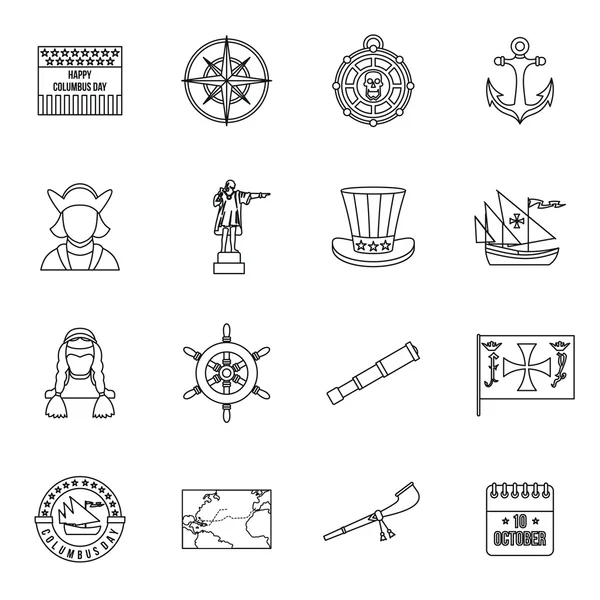 Columbus Day ikonok beállítása, vázlat stílusában — Stock Vector