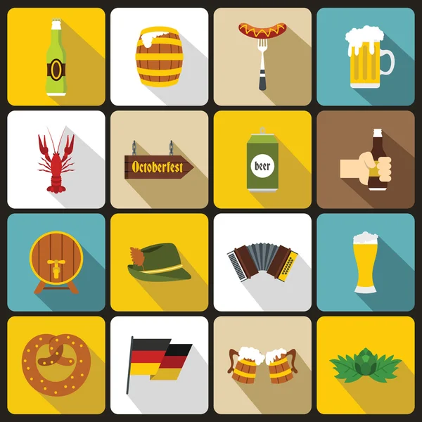 Oktoberfest εικονίδια ορισμός, επίπεδη στυλ — Διανυσματικό Αρχείο