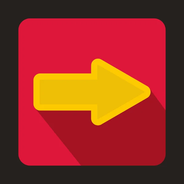 Yellow arrow on red background icon, flat style — Stock Vector