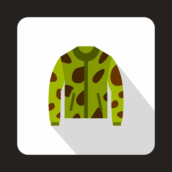 Veste de chasse camouflage icône, style plat — Image vectorielle