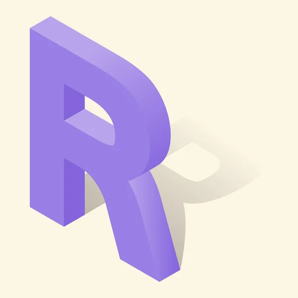 R Buchstabe im isometrischen 3D-Stil mit Schatten — Stockvektor