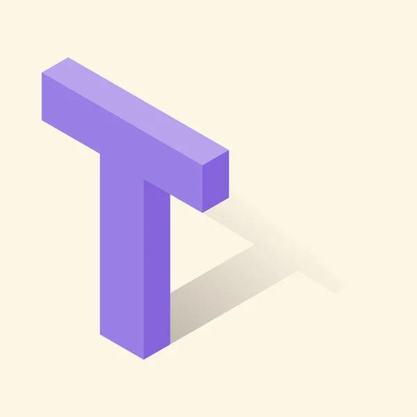 T letter in isometric 3d style with shadow — Stock Vector