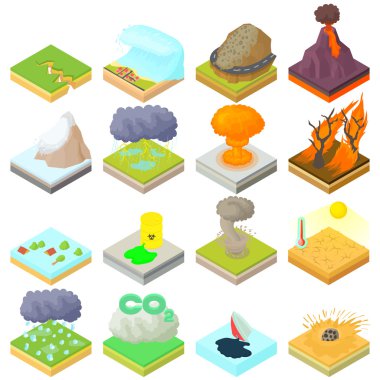 Natural disaster icons set, isometric 3d style clipart