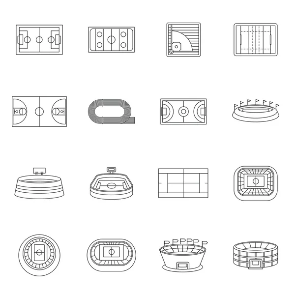 Conjunto de iconos del estadio deportivo, estilo de esquema — Archivo Imágenes Vectoriales