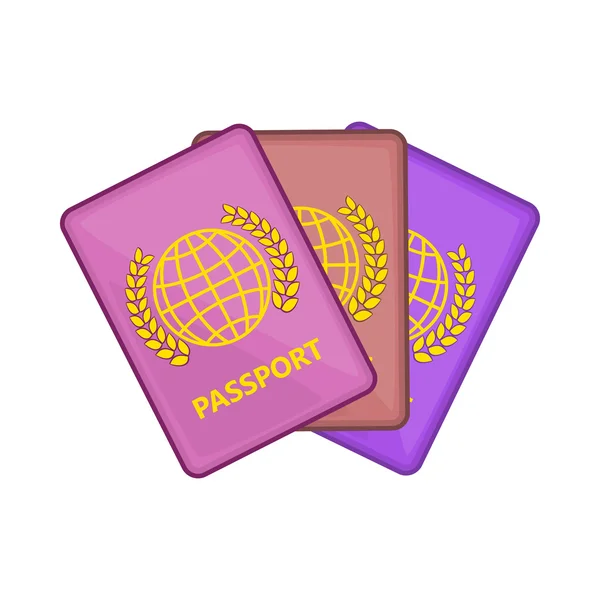 Tres pasaportes icono, estilo de dibujos animados — Vector de stock