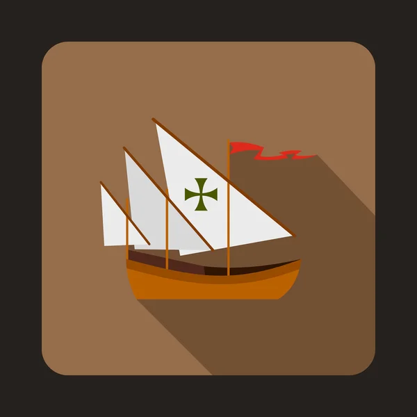 Columbus πλοίο εικονίδιο, επίπεδη στυλ — Διανυσματικό Αρχείο