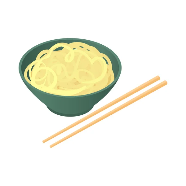 Fideos con el icono de palillos, estilo de dibujos animados — Vector de stock