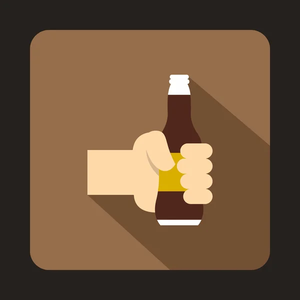 Kezében sör üveg ikon, lapos stílusú — Stock Vector