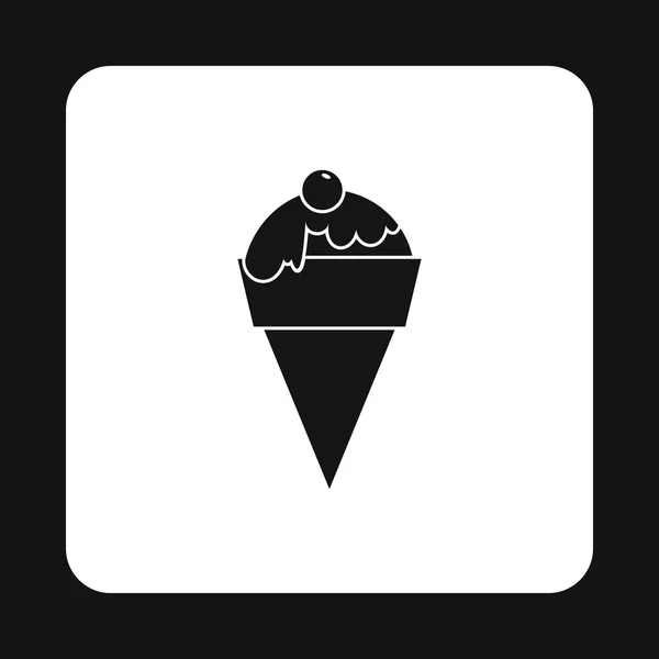 Ice cream cone with cherry icon, simple style — Stock Vector