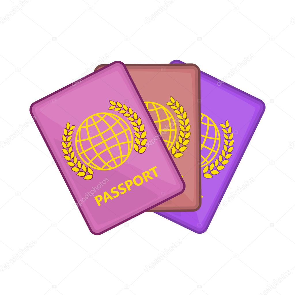 Three passports icon, cartoon style