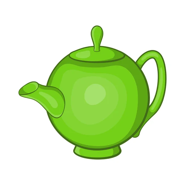 Grüne Teekanne Symbol, Cartoon-Stil — Stockvektor