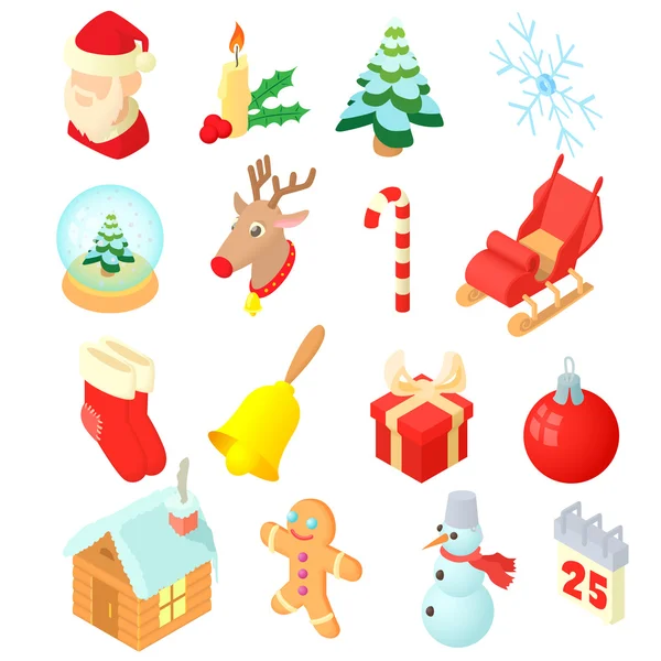 Christmas Icons set, izometrik 3d stili — Stok Vektör