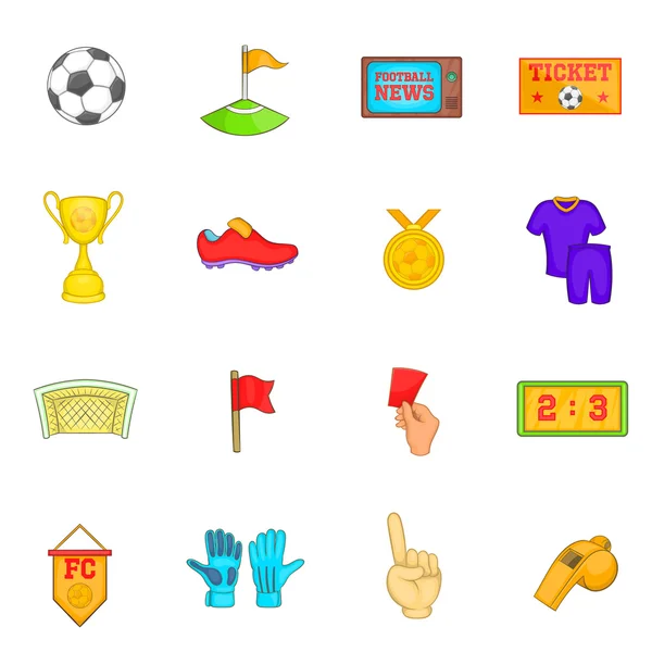 Conjunto de iconos de fútbol, estilo de dibujos animados — Vector de stock