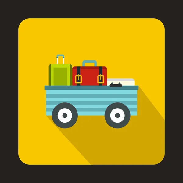 Luggage cart with suitcases icon, flat style — Stock Vector