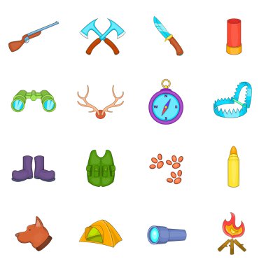 Icons set avcılık, karikatür tarzı