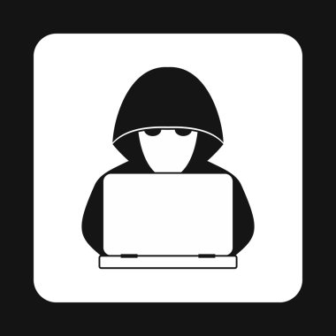 Hacker arkasında basit tarzı bir bilgisayar kutsal kişilerin resmi