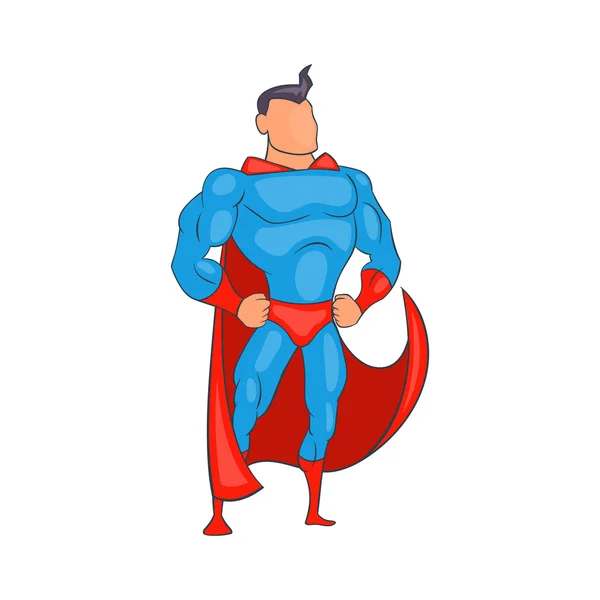 Standing Superhero in red cape icon, cartoon style — Stock Vector