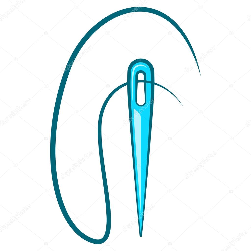 Sewing needle with thread icon, cartoon style
