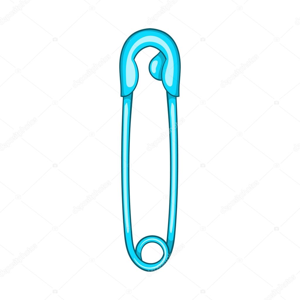 Closed safety pin icon, cartoon style
