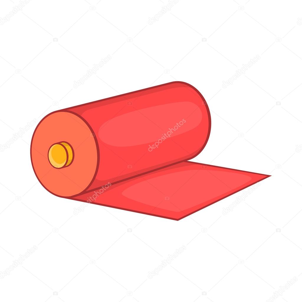 Red fabric roll icon, cartoon style