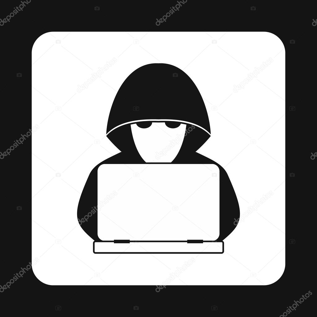 Hacker behind a computer icon, simple style