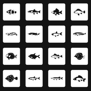 Balık Icons set, basit tarzı