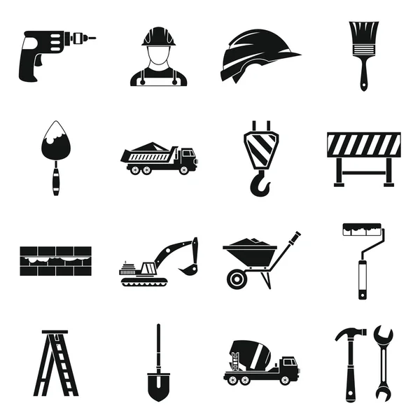 Ensemble d'icônes de construction, style simple — Image vectorielle