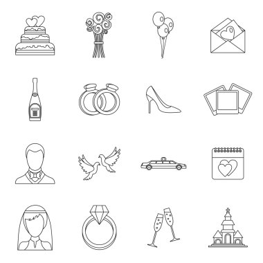 Icons set düğün, anahat stili