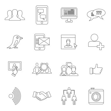 Sosyal ağ Icons set, anahat stili