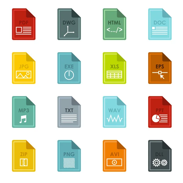 Conjunto de ícones de formato de arquivo, estilo plano —  Vetores de Stock