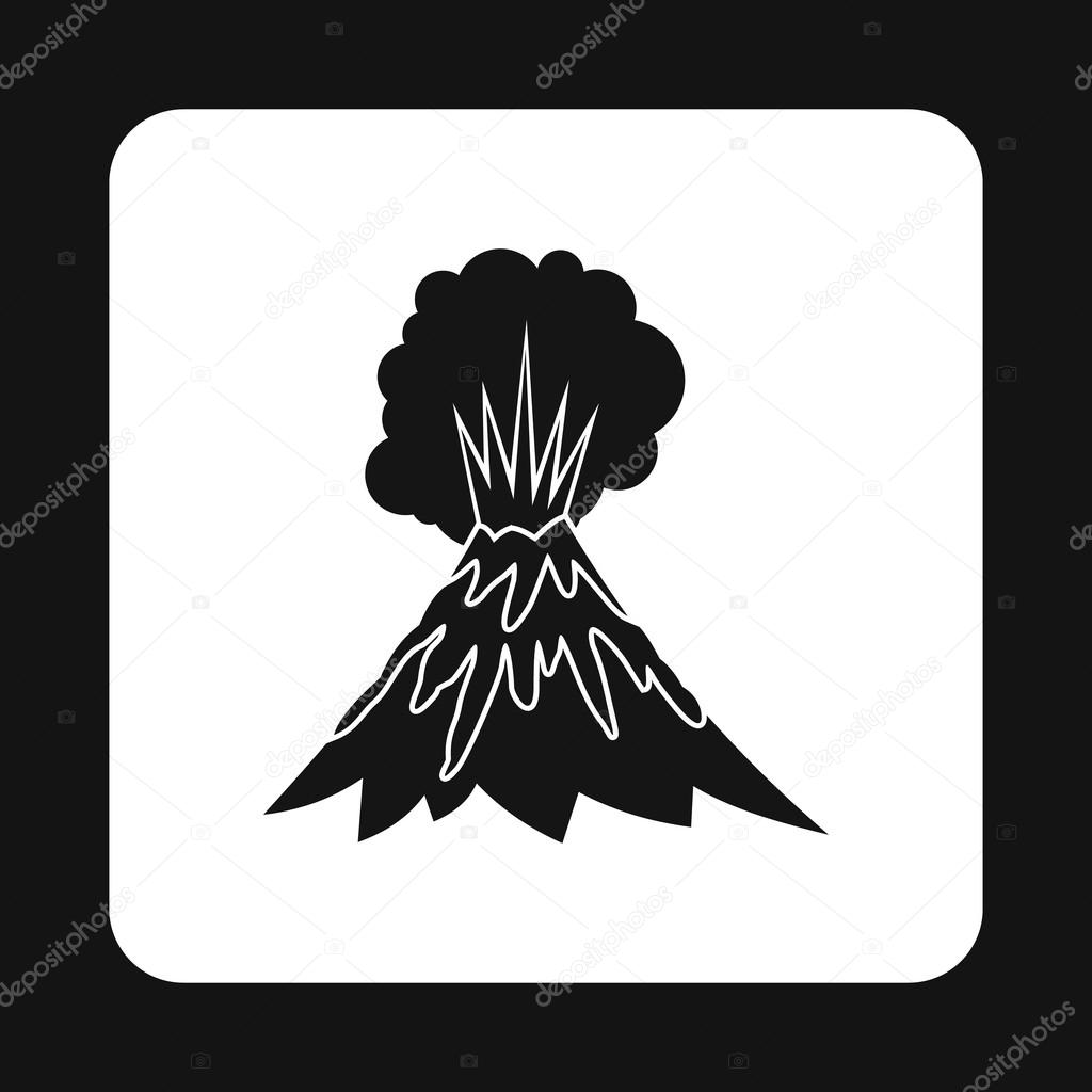 Eruption of volcano icon, simple style