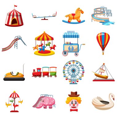 Eğlence Parkı simgeler ayarla, stil düz