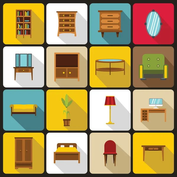 Conjunto de iconos de muebles, estilo plano — Archivo Imágenes Vectoriales