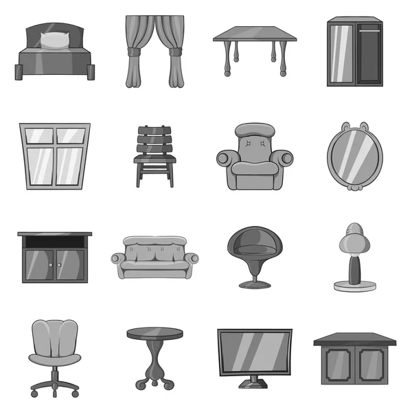 Set mit Möbel-Ikonen, schwarzer, monochromer Stil — Stockvektor