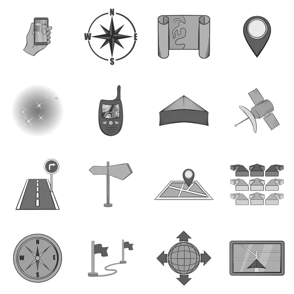 Navigation icons set, black monochrome style — Stock Vector