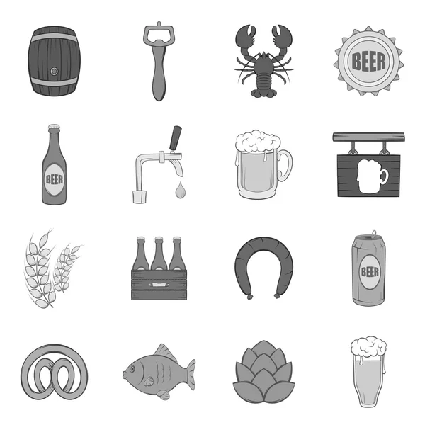 Beer icons set, black monochrome style — Stock Vector