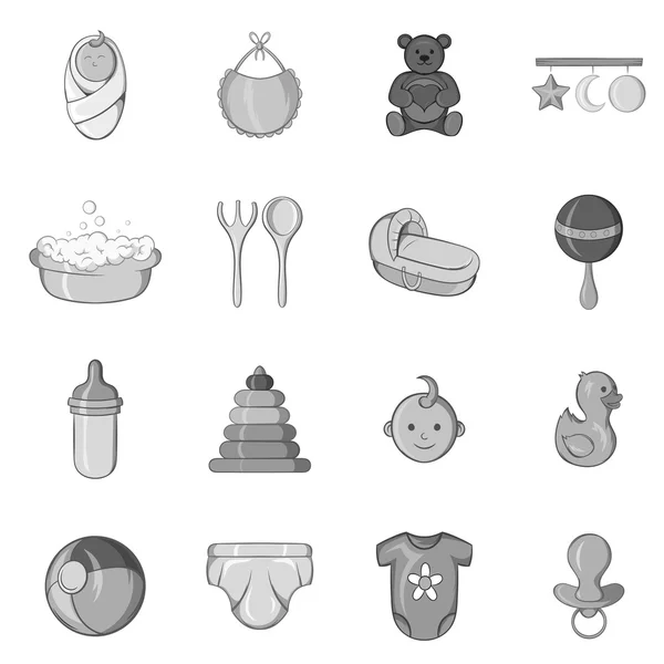 Conjunto de iconos de cuidado del bebé, estilo monocromo negro — Vector de stock