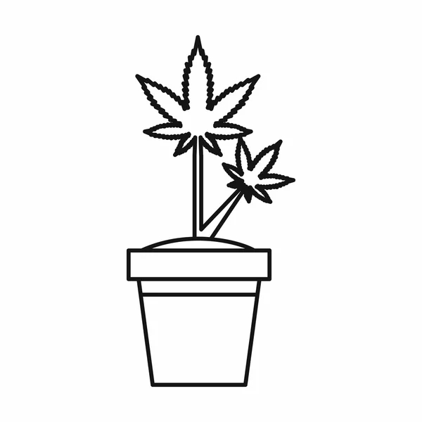 Plante de marijuana en pot icône, style contour — Image vectorielle