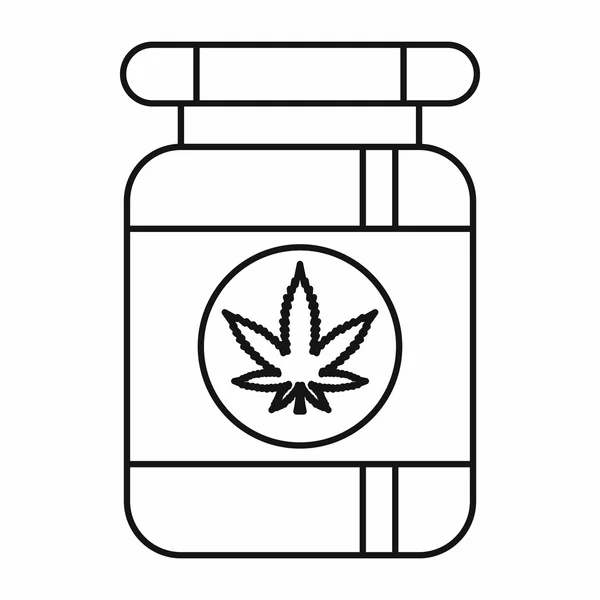 Пляшка з медичною іконою марихуани, контурний стиль — стоковий вектор