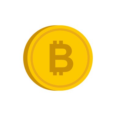 Bitcoin işareti simgesi, düz stil ile altın sikke