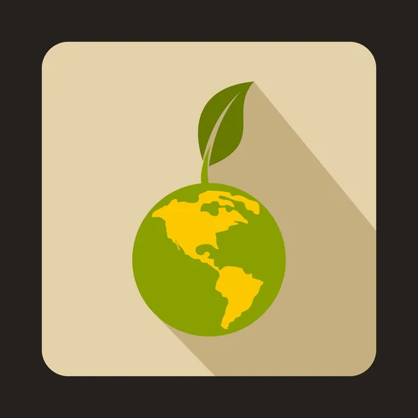 Globen med grönt blad ikon, platt stil — Stock vektor