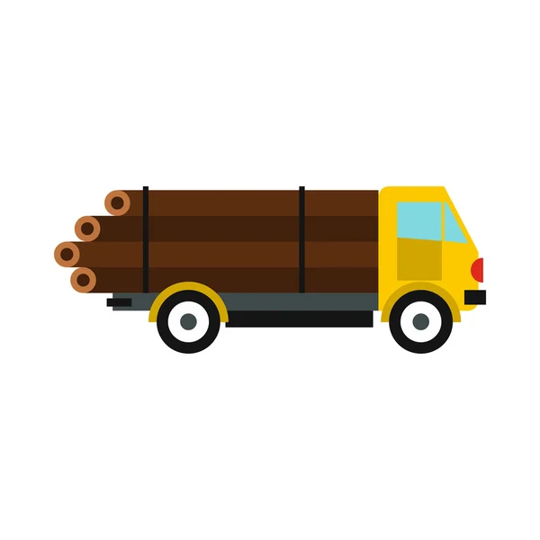 Camion bûcheron avec icône bûches, style plat — Image vectorielle