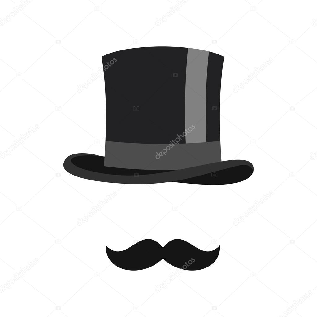 Cylinder and moustaches icon, flat style