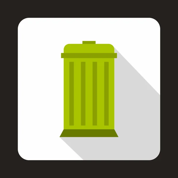 Poubelle verte avec icône de couvercle, style plat — Image vectorielle
