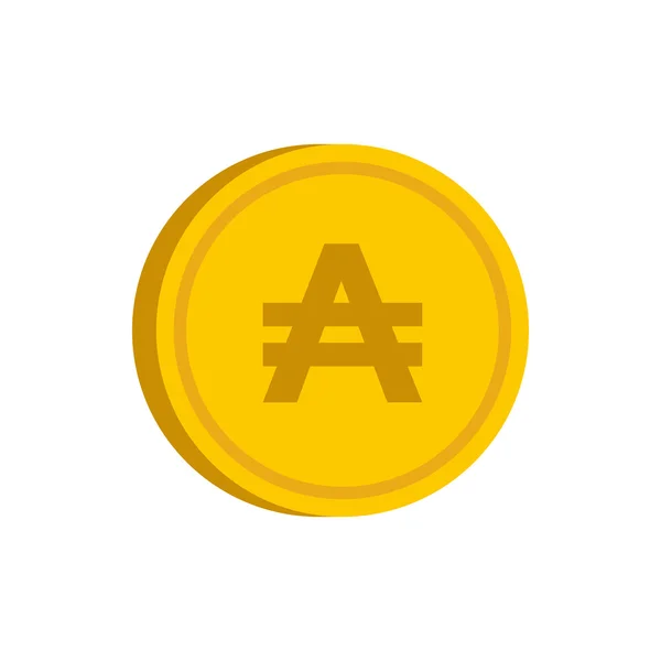 Gold coin with austral sign icon, flat style — Stock Vector