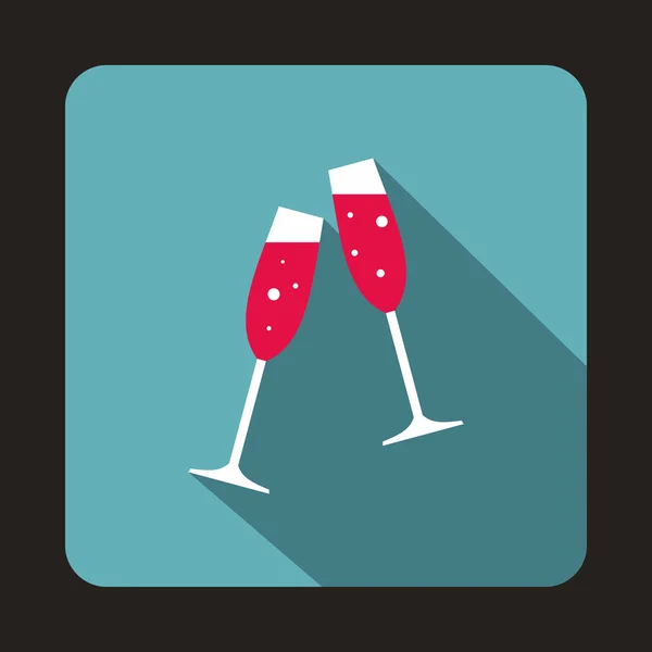 Twee champagneglazen pictogram, vlakke stijl — Stockvector