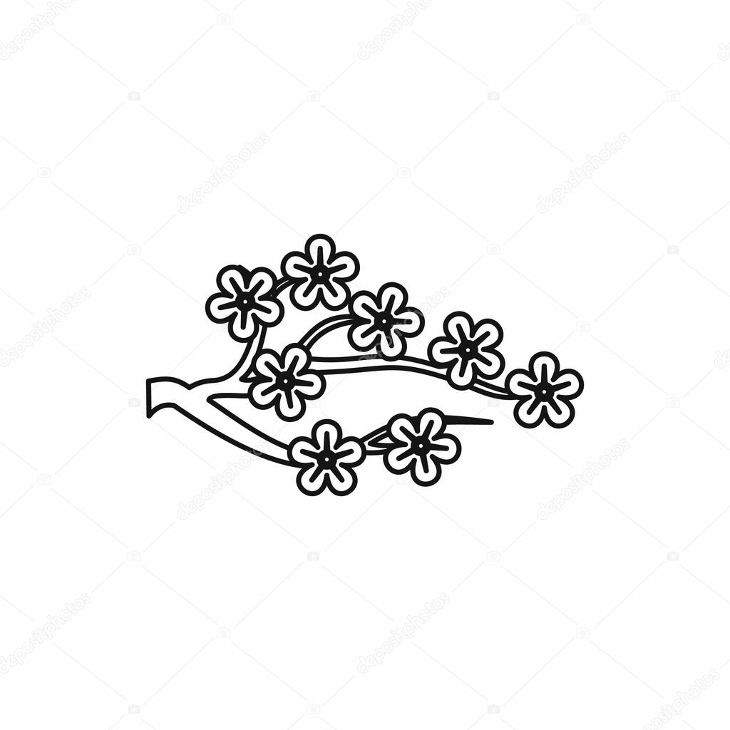 Branch of sakura with flowers icon, outline style