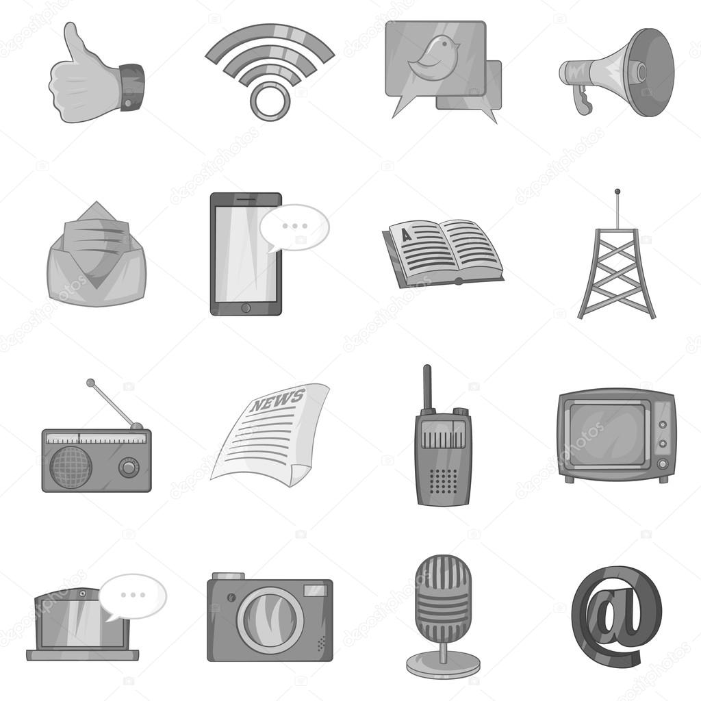 Advertisement icons set, black monochrome style